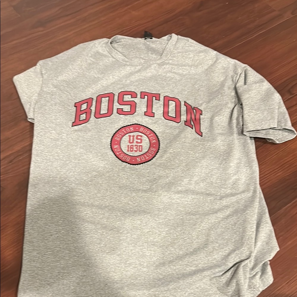 Red and Gray Short Sleeve Tee with Boston Print